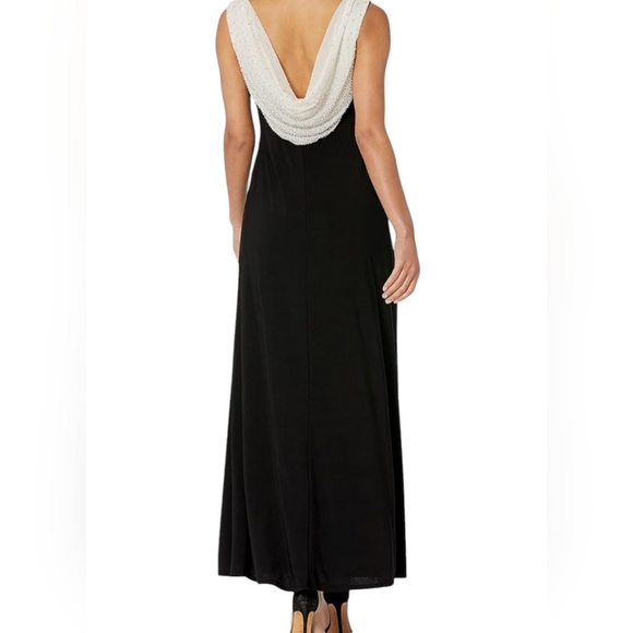 Cachet Cowl Neck Drape Column Gown Black Sleeveless Embellishment - Picture 4 of 8